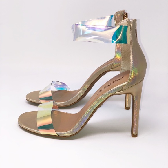 Gold PU Clear Band Ankle Strap Stiletto Heel - Picture 8 of 8